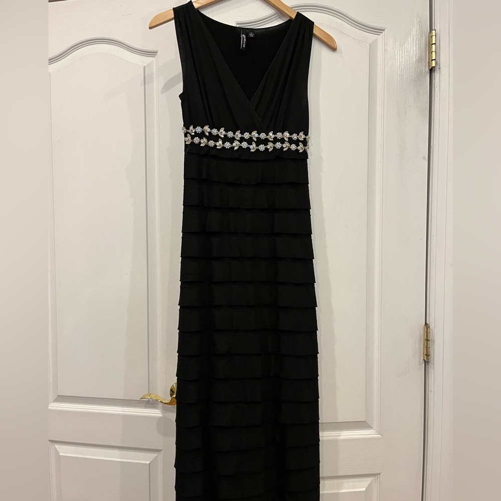 Milano Black Layered Maxi Dress with Embellished Waist